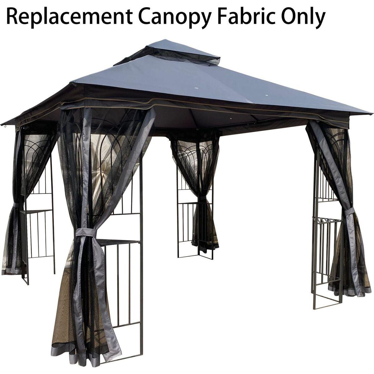 10x10 Ft Patio Double Roof Gazebo Replacement Canopy Top Fabric, Gray
