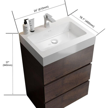 Alice 24" Walnut Bathroom Vanity with Sink, Large Storage Freestanding Bathroom Vanity for Modern Bathroom, One-Piece White Sink Basin without Drain and Faucet