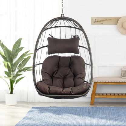 Outdoor Wicker Rattan Swing Chair Hammock chair Hanging Chair with Aluminum Frame and Dark Grey Cushion Without Stand 265LBS Capacity