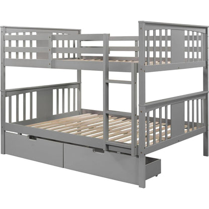 Full over Full Bunk Bed with Drawers and Ladder for Bedroom, Guest Room Furniture-Gray