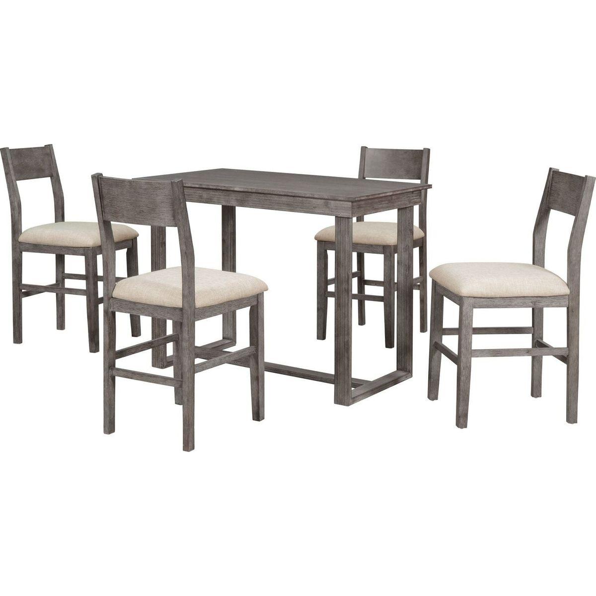 Farmhouse Counter Height 5-Piece Dining Table Set with 1 Rectangular Dining Table and 4 Dining Chairs for Small Places,Gray