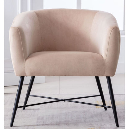 Luxurious Design 1pc Accent Chair Beige Velvet Clean Line Design Fabric Upholstered Metal Legs Stylish Living Room Furniture