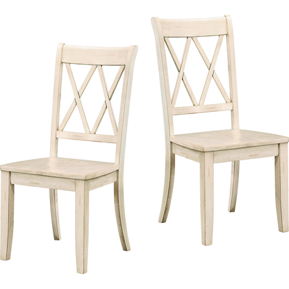 Casual White Finish Chairs Set of 2 Pine Veneer Transitional Double-X Back Design Dining Room Chairs