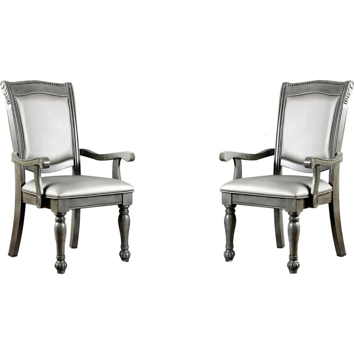 Glorious Classic Traditional Dining Chairs Gray Color Solid wood Leatherette Cushion Seat Set of 2pc Arm Chairs Turned Legs Kitchen Dining Room