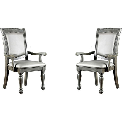 Glorious Classic Traditional Dining Chairs Gray Color Solid wood Leatherette Cushion Seat Set of 2pc Arm Chairs Turned Legs Kitchen Dining Room