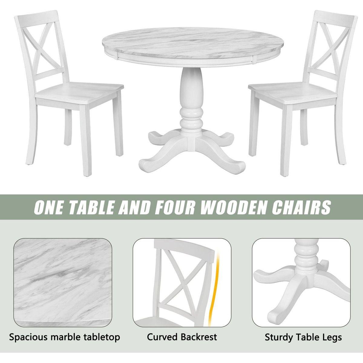 5 Pieces Dining Table and Chairs Set for 4 Persons, Kitchen Room Solid Wood Table with 4 Chairs