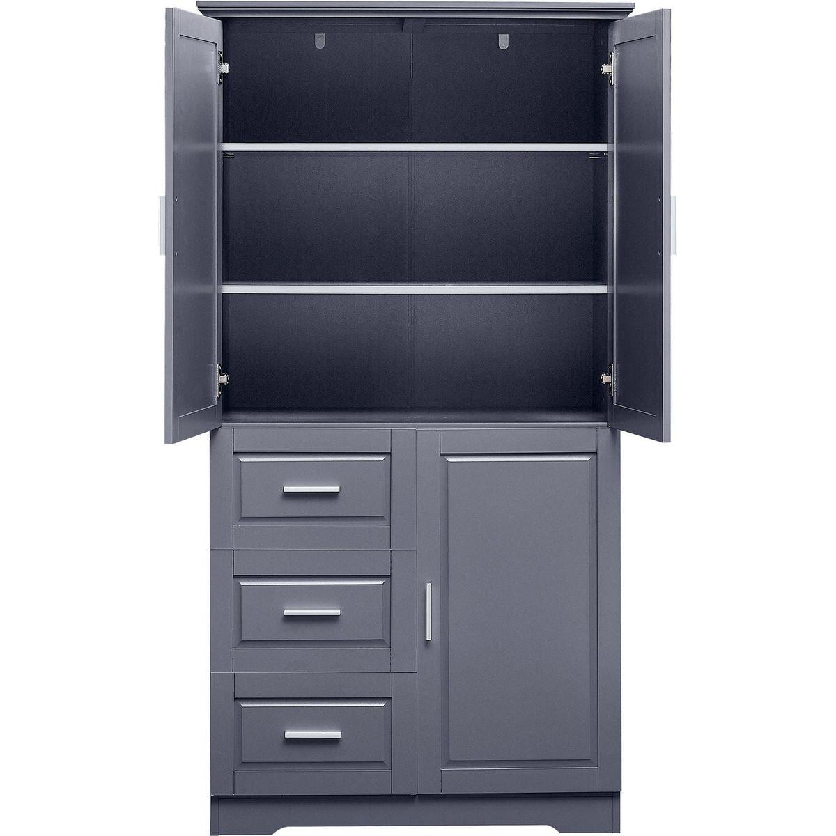 Tall and Wide Storage Cabinet with Doors for Bathroom/Office, Three Drawers, Grey