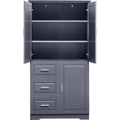 Tall and Wide Storage Cabinet with Doors for Bathroom/Office, Three Drawers, Grey