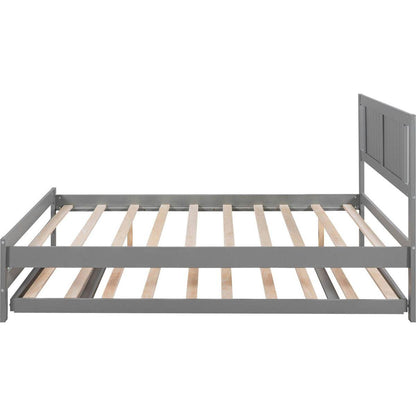 Full Size Platform Bed with Adjustable Trundle, Gray