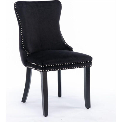 Upholstered Wing-Back Dining Chair with Backstitching Nailhead Trim and Solid Wood Legs, Set of 2, Black, 8809BK, KD