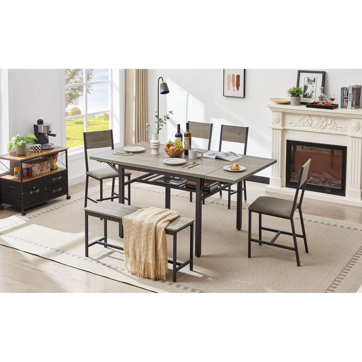 Folding Dining Table, 1.2 inches thick table top, for Dining Room, Living Room, Grey, 63.2" L x 35.5" W x 30.5" H.