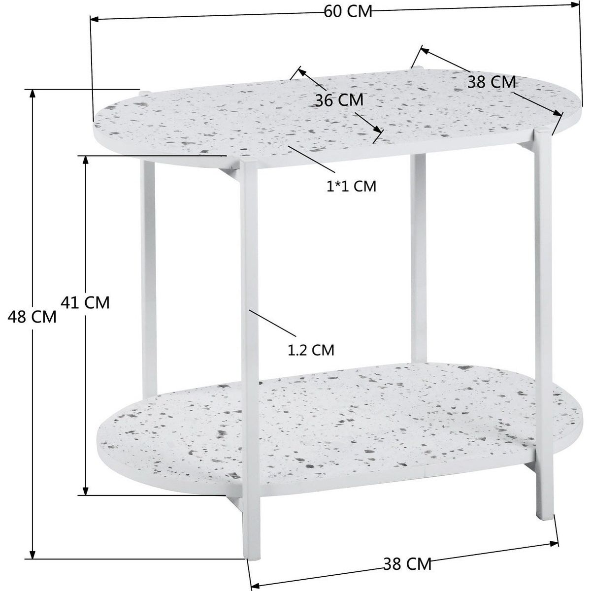 End Table 24" 2-Tiers Oval Nightstand, Modern Marble Small Table Coffee Tea Sofa Table for Living Room Indoor Balcony