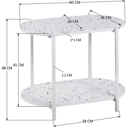 End Table 24" 2-Tiers Oval Nightstand, Modern Marble Small Table Coffee Tea Sofa Table for Living Room Indoor Balcony