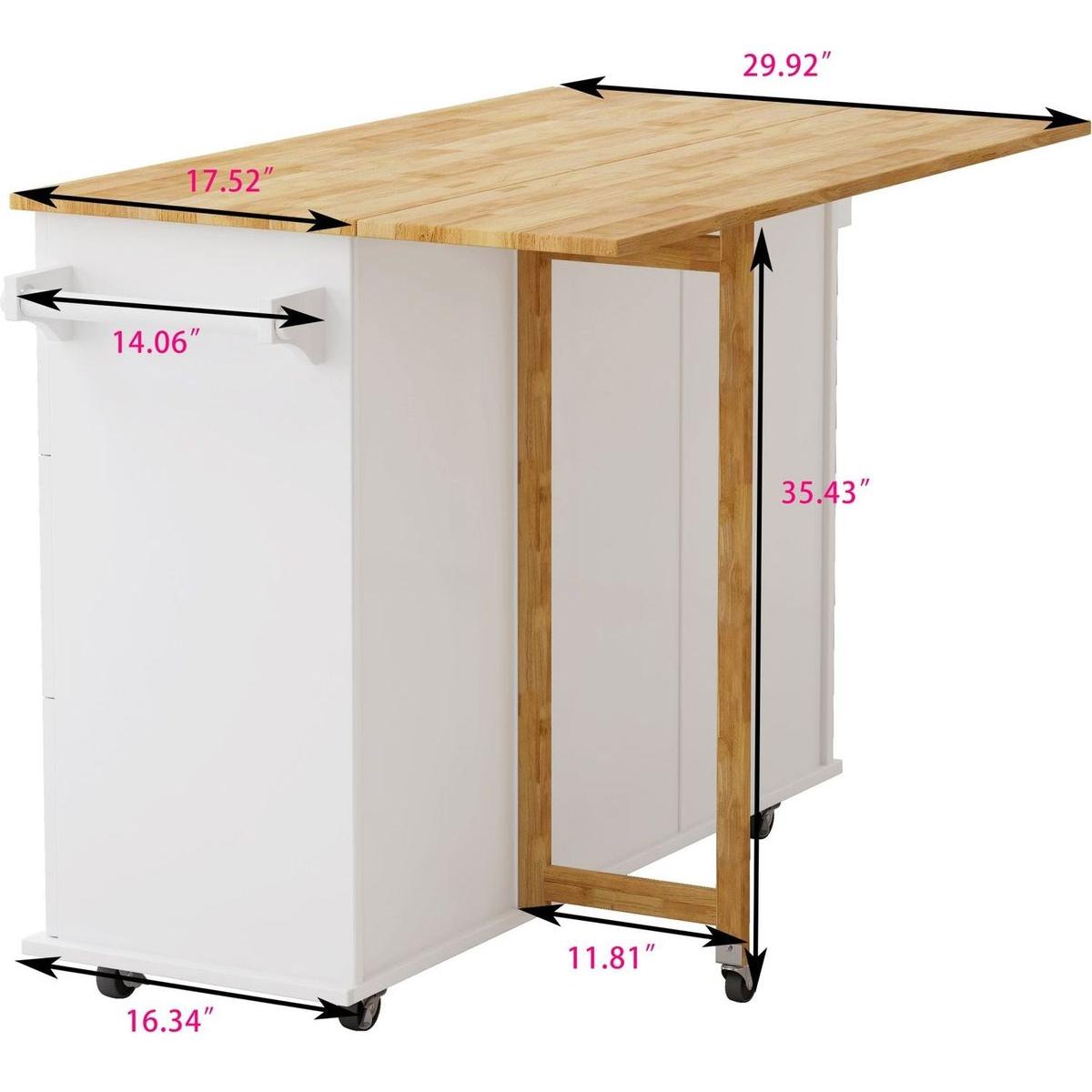Kitchen Island Cart with 2 Door Cabinet and Three Drawers, 43.31 Inch Width with Spice Rack, Towel Rack (White)