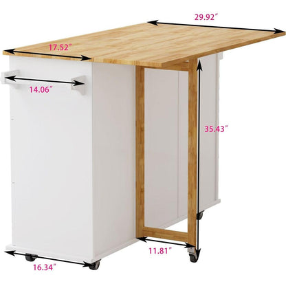 Kitchen Island Cart with 2 Door Cabinet and Three Drawers, 43.31 Inch Width with Spice Rack, Towel Rack (White)