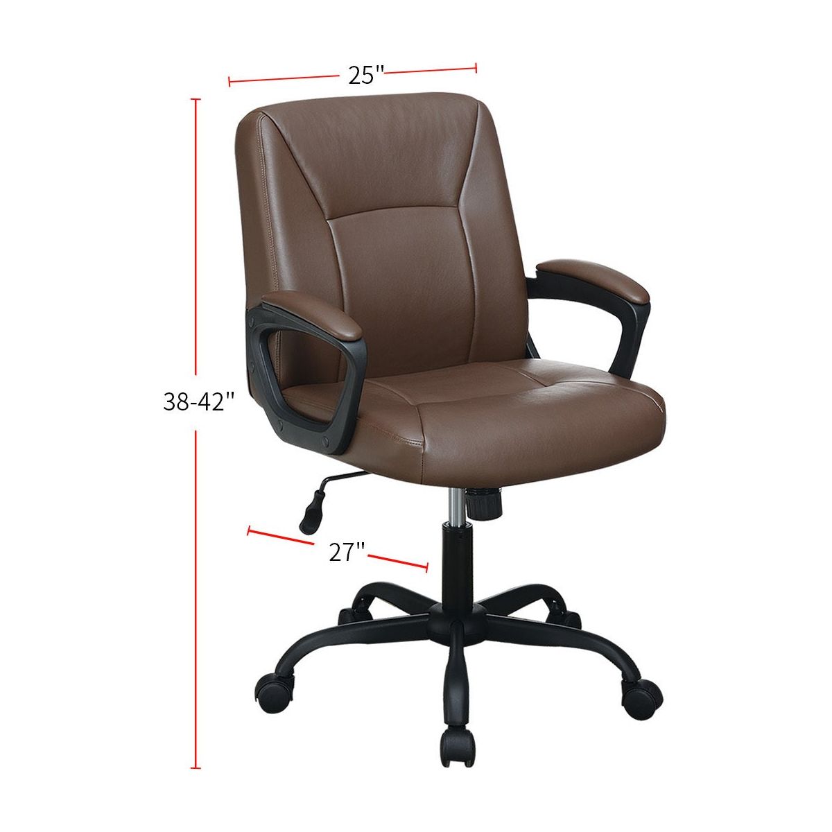 Adjustable Height Office Chair with Padded Armrests, Brown