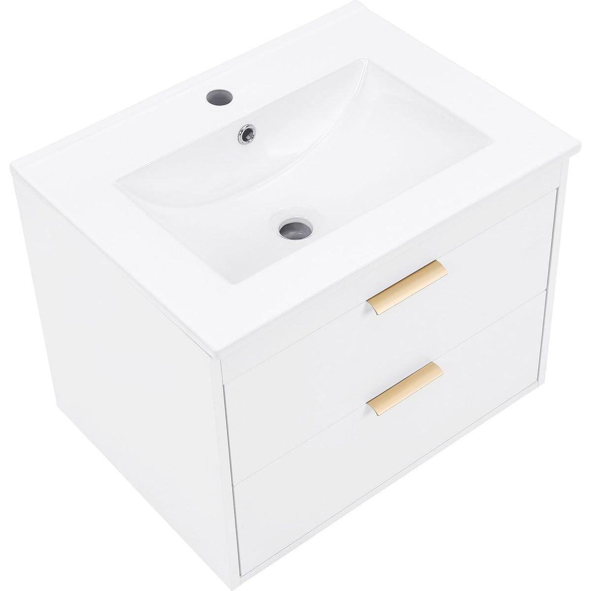 24" Floating Wall Mounted Bathroom Vanity with White Porcelain Sink and Soft Close Doors