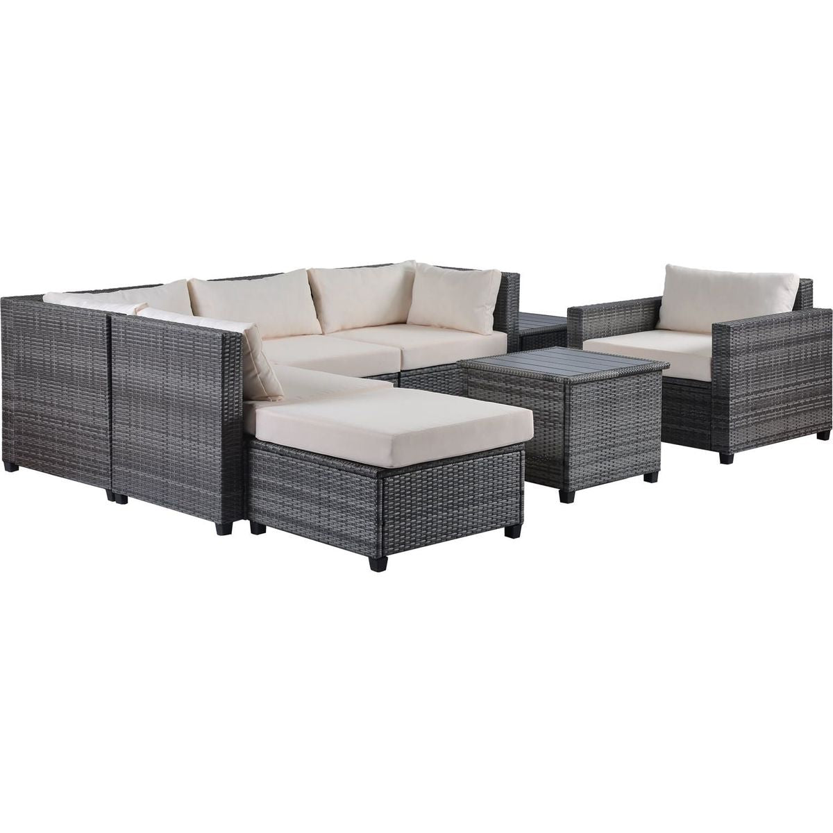 8 Piece Rattan Sectional Seating Group with Cushions, Patio Furniture Sets, Outdoor Wicker Sectional