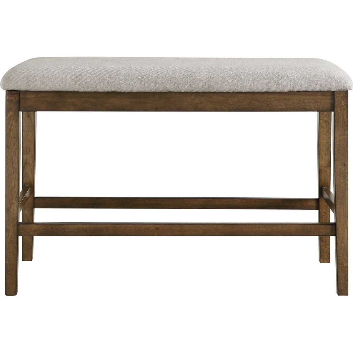 Wooden Frame Counter Height Bench Light Oak Finish Mindy Veneer Gray Textured Fabric Upholstery Dining Room Furniture