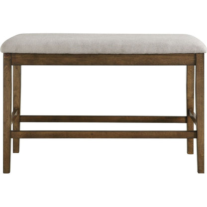 Wooden Frame Counter Height Bench Light Oak Finish Mindy Veneer Gray Textured Fabric Upholstery Dining Room Furniture