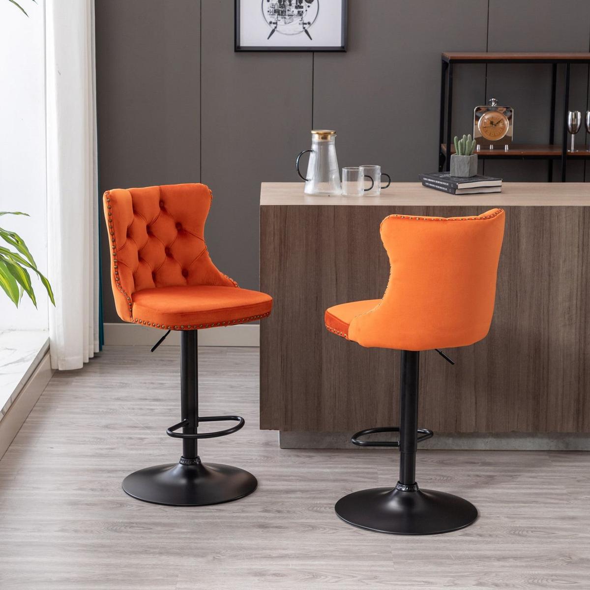 Swivel Velvet Barstools Adjusatble Seat Height from 25-33 Inch, Modern Upholstered Bar Stools with Backs Comfortable Tufted for Home Pub and Kitchen Islandrange, Set of 2)