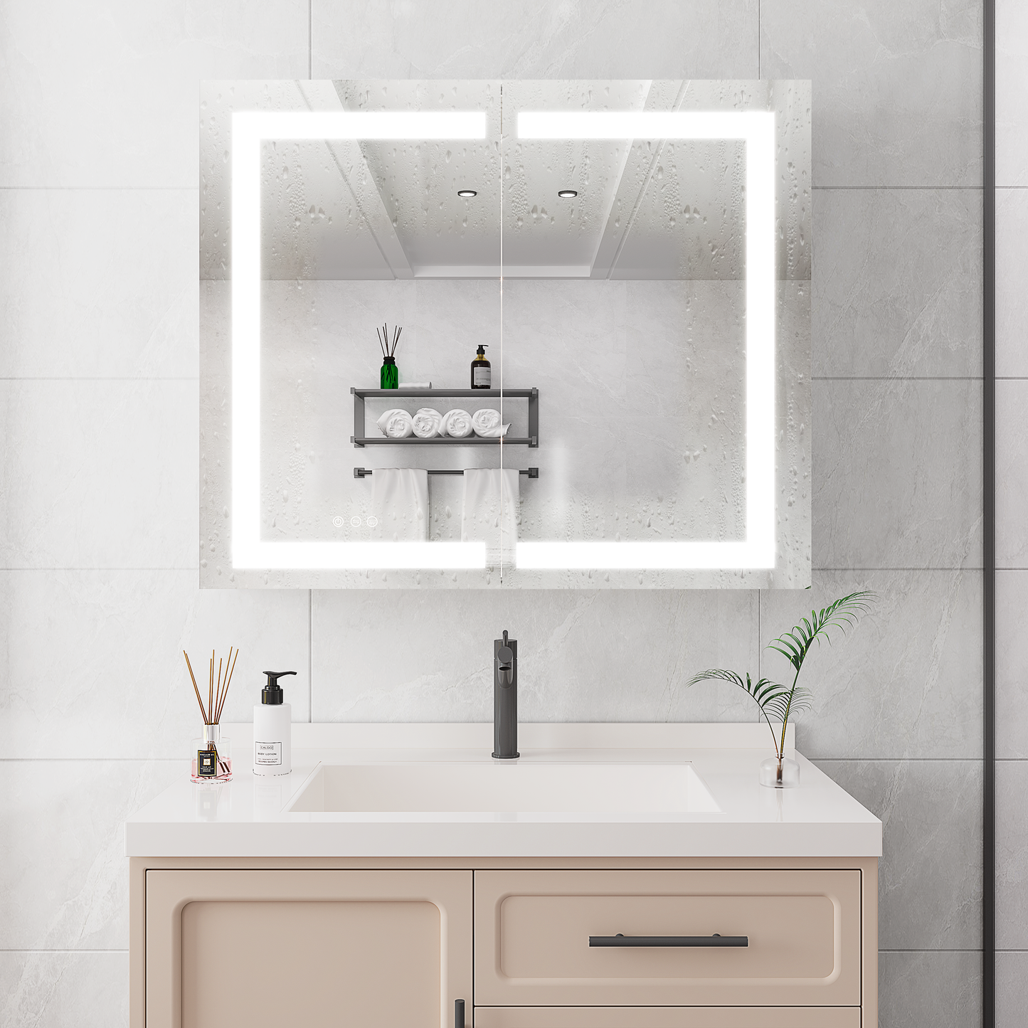 36 x 30 inch Medicine Cabinet with LED Vanity Mirror, Anti-Fog, Recessed or Surface Mount, Waterproof, Dimmable, Aluminum 3000K~6000K Lighted Double Door Bathroom Cabinet with Touch Switch