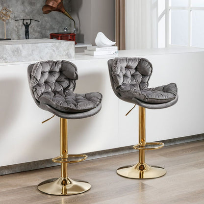 Swivel Bar Stools Set of 2, Velvet Counter Height Adjustable Barstools, Dining Bar Chairs Upholstered Modern Bar Stool for Kitchen Island, Cafe, Bar Counter, Dining RoomGray)