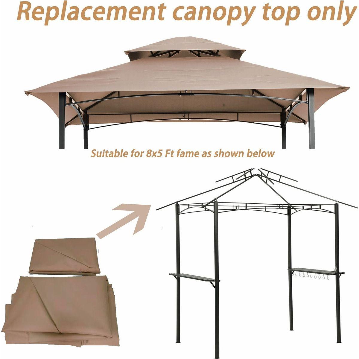8x5Ft Grill Gazebo Replacement Canopy,Double Tiered BBQ Tent Roof Top Cover,Beige