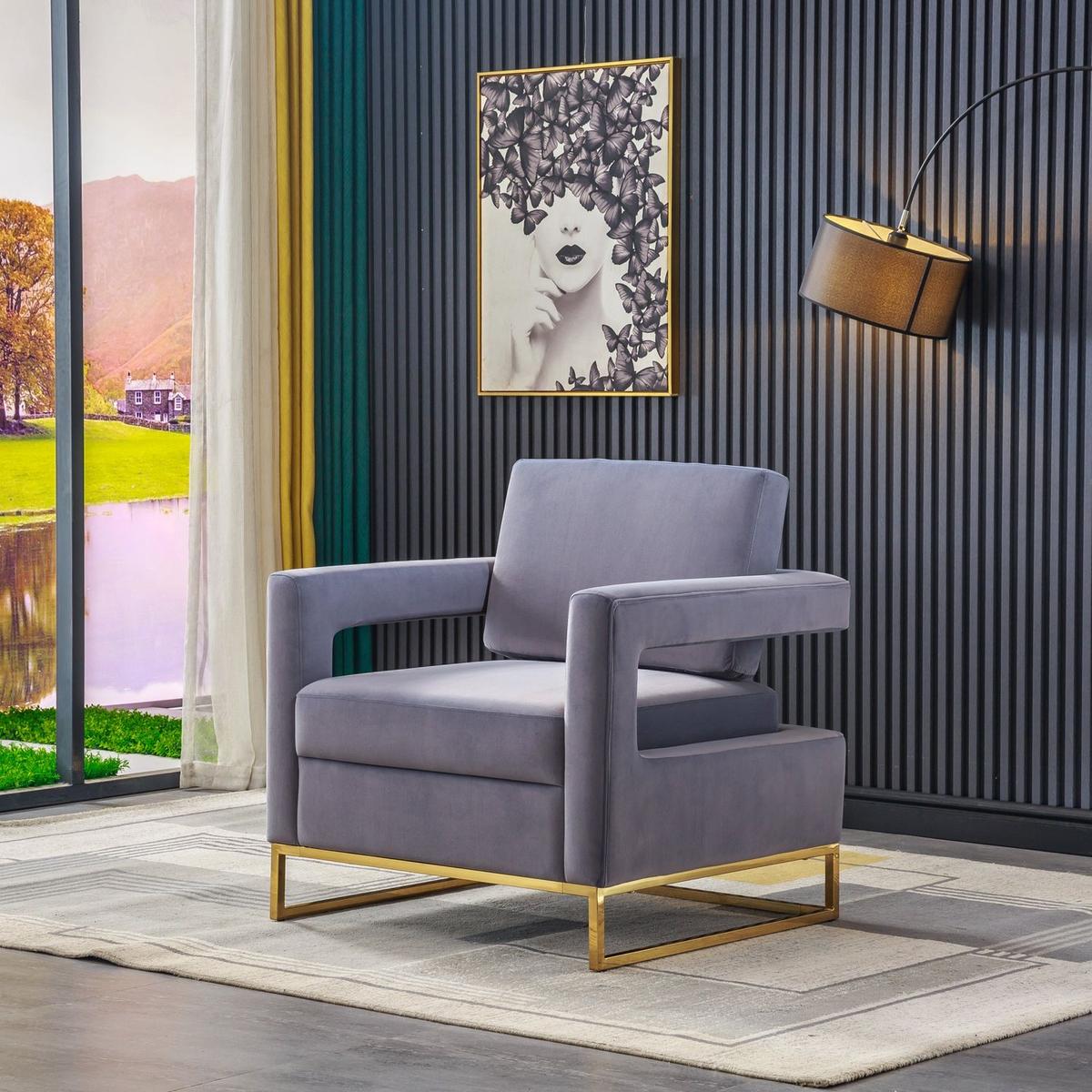 Modern Velvet Accent Chair, Elegant Armchair with Stainless Steel Base