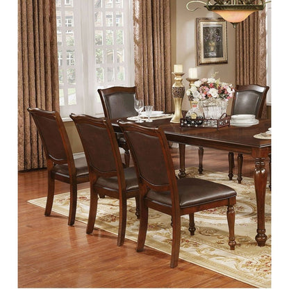 Luxurious Traditional Dining Chairs Brown Cherry Solid wood Espresso Leatherette Seat Set of 2pc Side Chairs Turned Legs Kitchen Dining Room