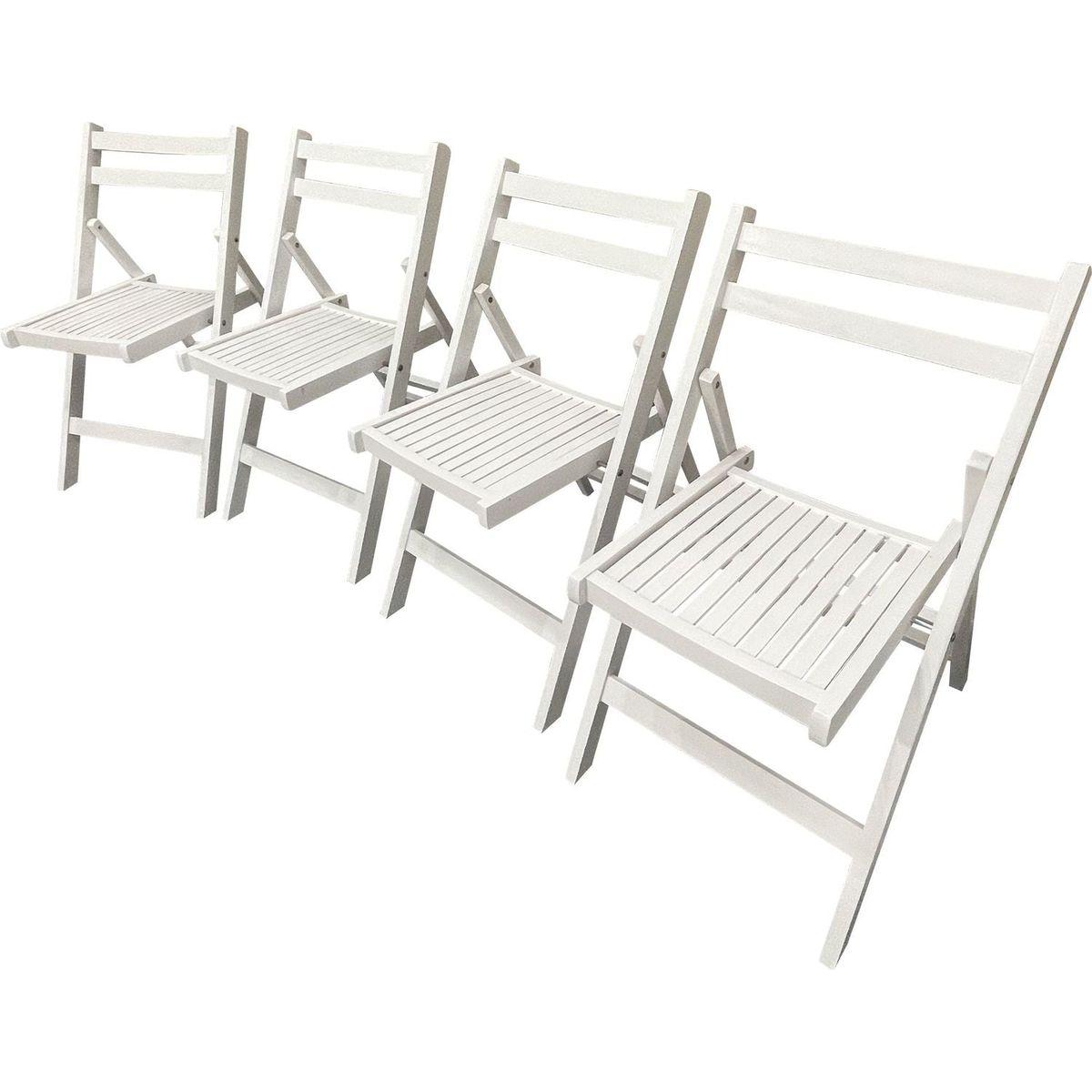 Furniture Slatted Wood Folding Special Event Chair - White, Set of 4, FOLDING CHAIR, FOLDABLE STYLE