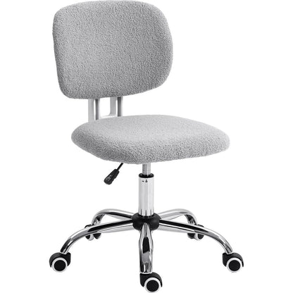 Vinsetto Cute Armless Office Chair, Teddy Fleece Fabric Computer Desk Chair, Vanity Task Chair with Adjustable Height, Swivel Wheels, Mid Back, Light Gray