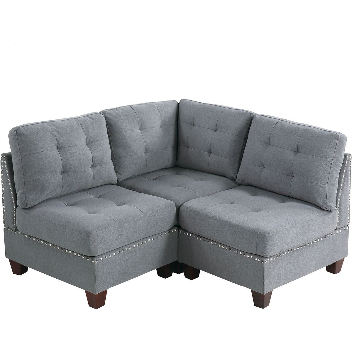 Living Room Furniture Tufted Armless Chair Grey Linen Like Fabric 1pc Armless Chair Cushion Nail heads Wooden Legs