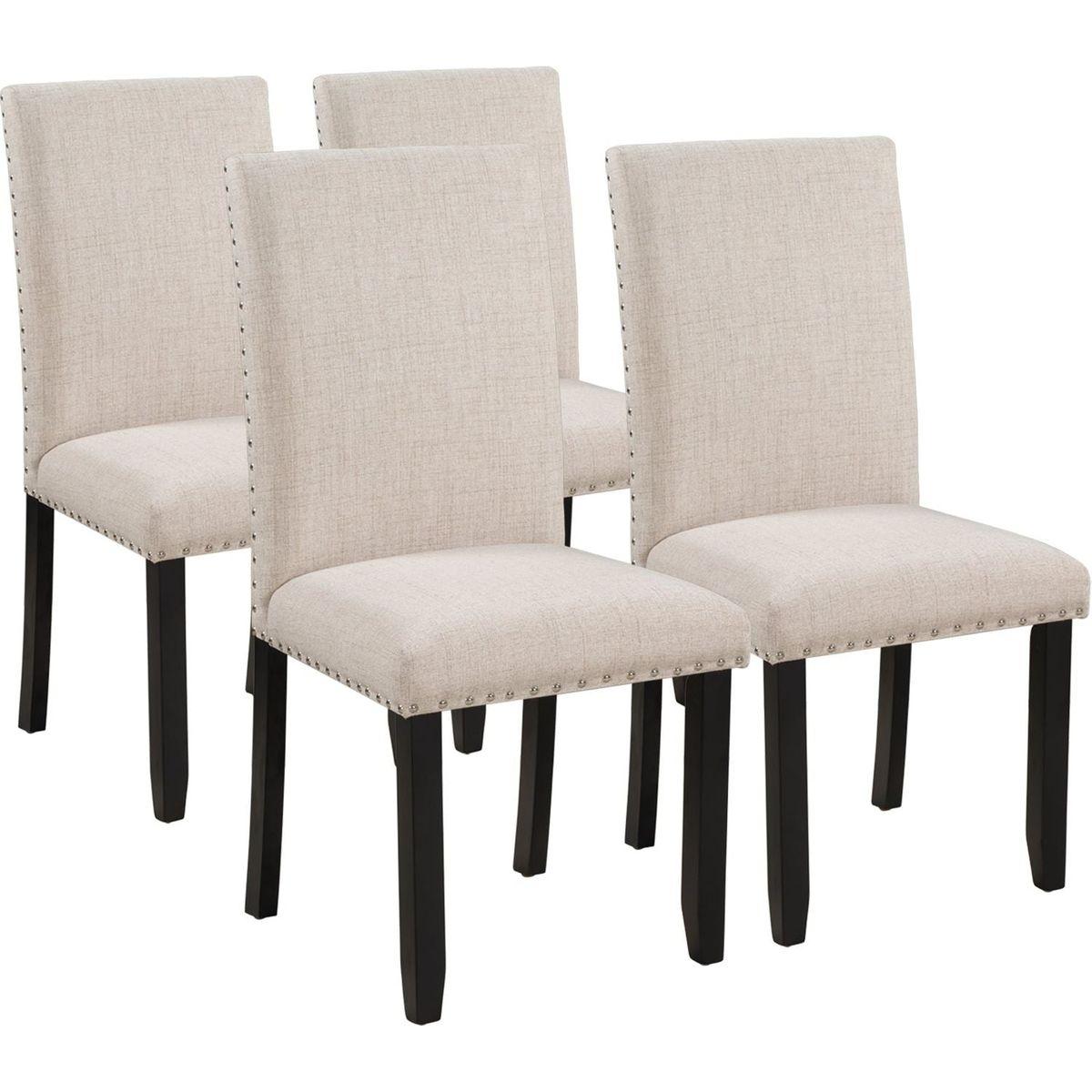 Faux Marble 5-Piece Dining Set Table with 4 Thicken Cushion Dining Chairs Home Furniture, White/Beige+Black