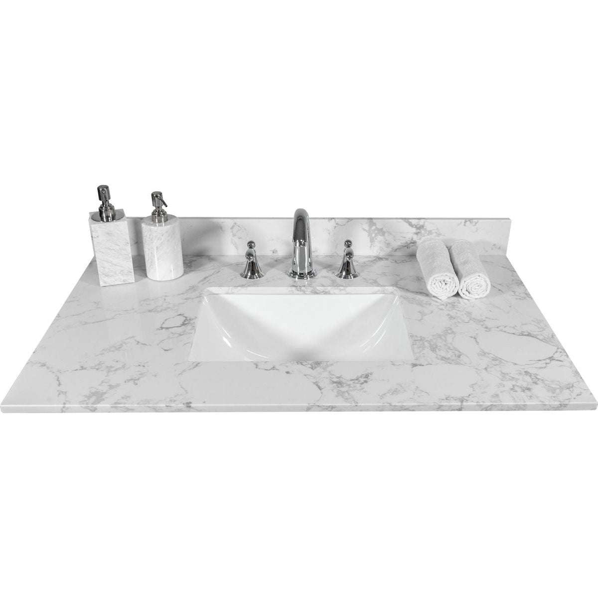 31inch bathroom vanity top stone carrara white new style tops with rectangle undermount ceramic sink and back splash with 3 faucet hole for bathrom cabinet