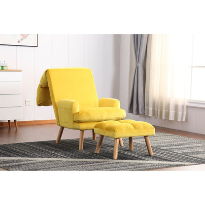 Soft Comfortable 1pc Accent Click Clack Chair with Ottoman Yellow Fabric Upholstered Oak Finish Legs Living Room Furniture