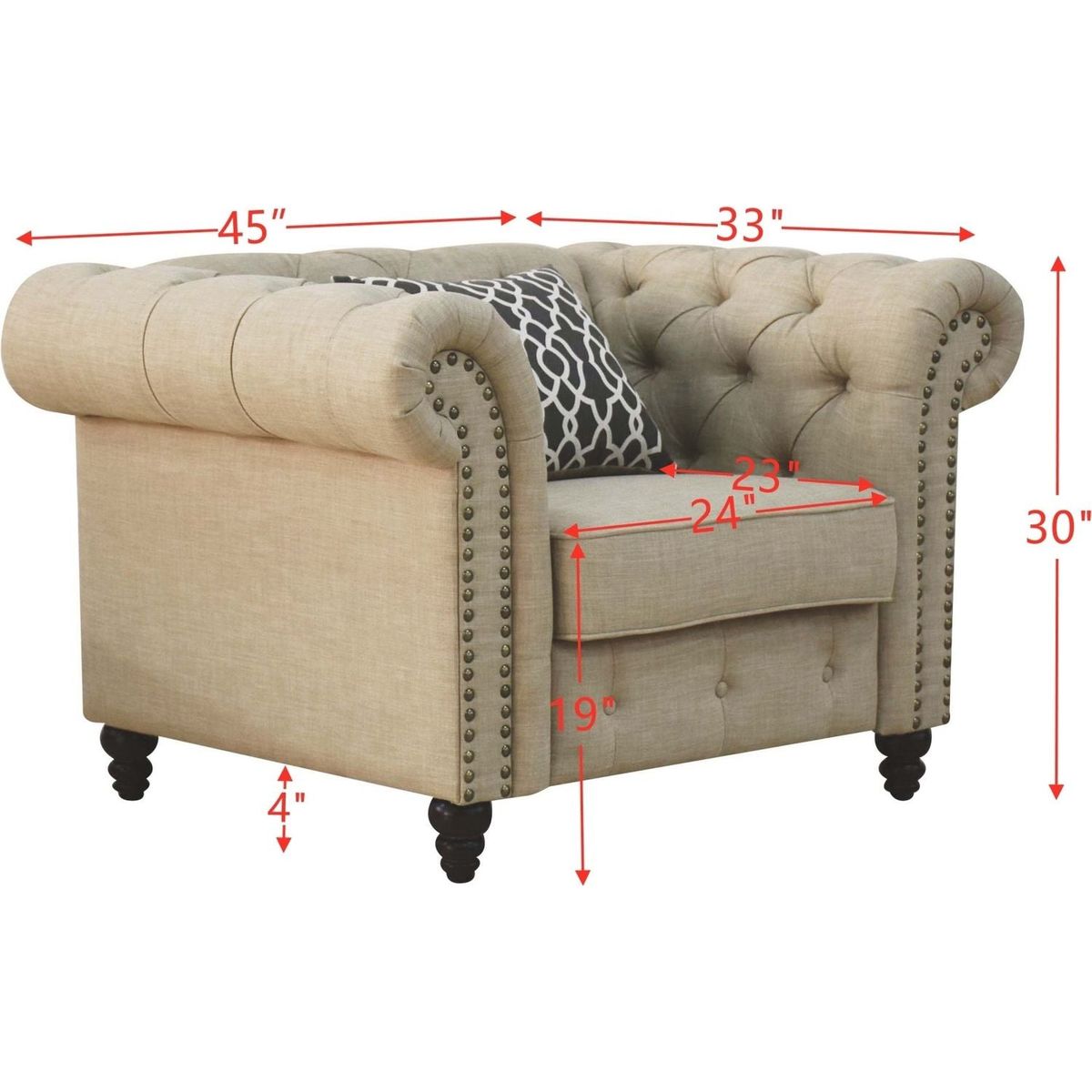 Aurelia Chair w/1 Pillow, Beige Linen