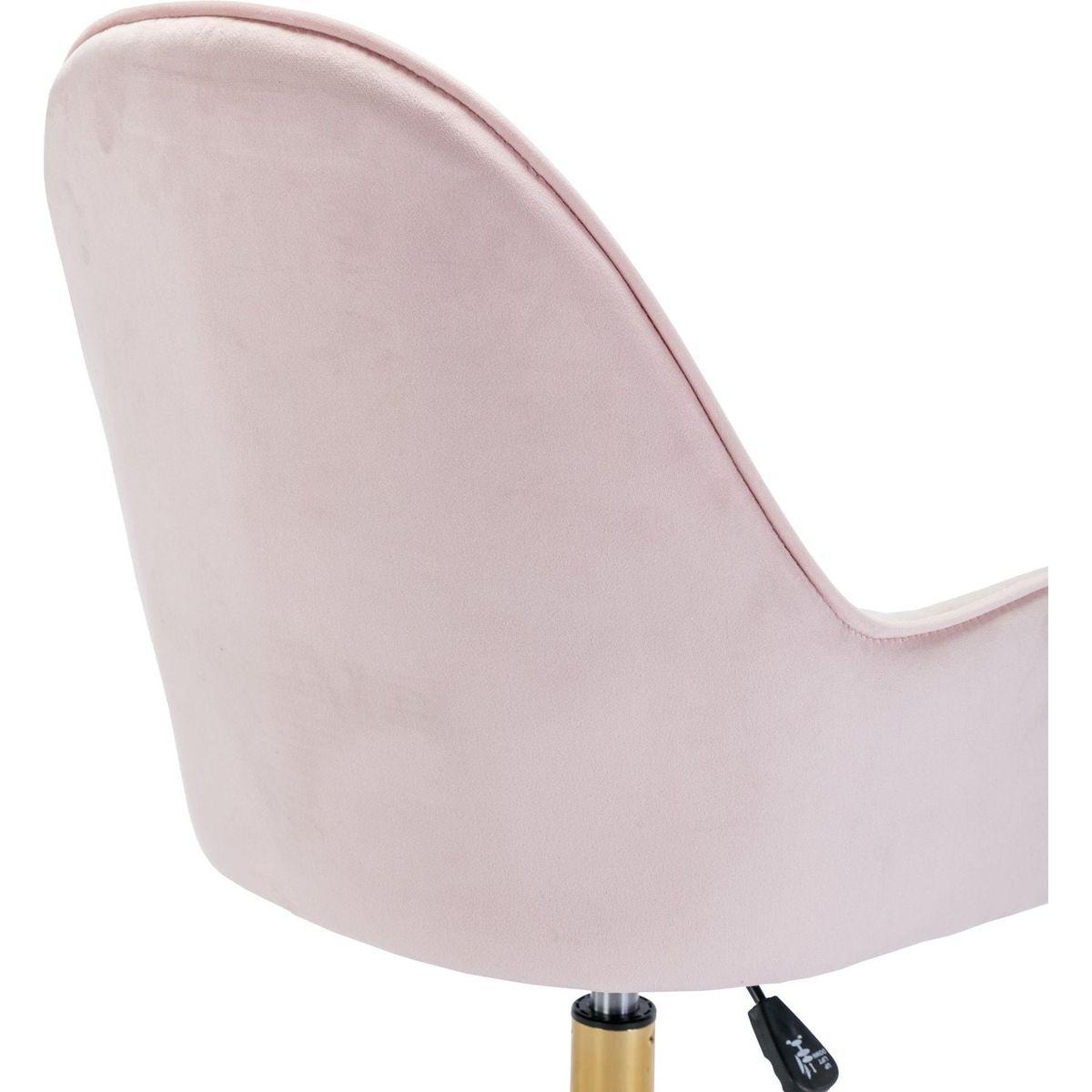 Velvet Home Office Chair with Wheels, Cute Chair with Side Arms and Gold Metal Base for Living Room, Bedroom,and Vanity Room,Bling Desk Nail Desk for Women,Adjustable Height,Pink