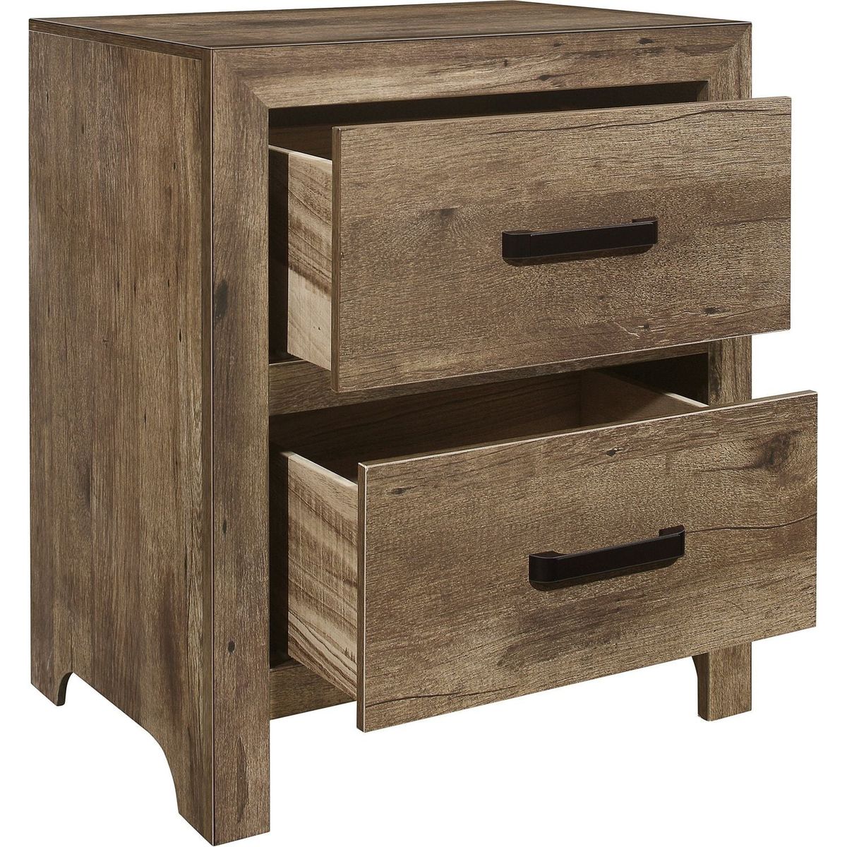 Bedroom Wooden Nightstand 1pc Weathered Pine Finish 2x Drawers Transitional Style Furniture