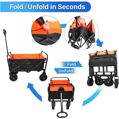 Folding Wagon Garden Shopping Beach Cart black+yellow