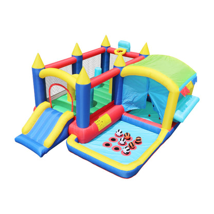 7 in 1 Inflatable Bounce House, Bouncy House with Ball Pit for Kids Indoor Outdoor Party Family Fun, Obstacles, Toddler Jump Bouncy Castle with Ball Pit for Birthday Party Gifts - Streamdale Furniture