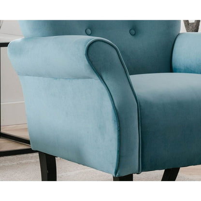 Stylish Living Room Furniture 1pc Accent Chair Blue Button-Tufted Back Rolled-Arms Black Legs Modern Design Furniture