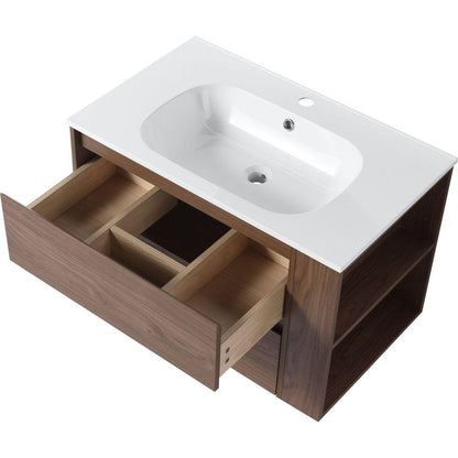 30" Wall Mounting Bathroom Vanity With Gel Sink, Soft Close Drawer