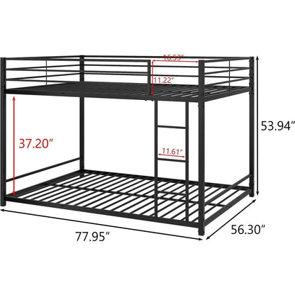 Metal Bunk Bed Full Over Full, Bunk Bed Frame with Safety Guard Rails, Heavy Duty Space-Saving Design, Easy Assembly Black