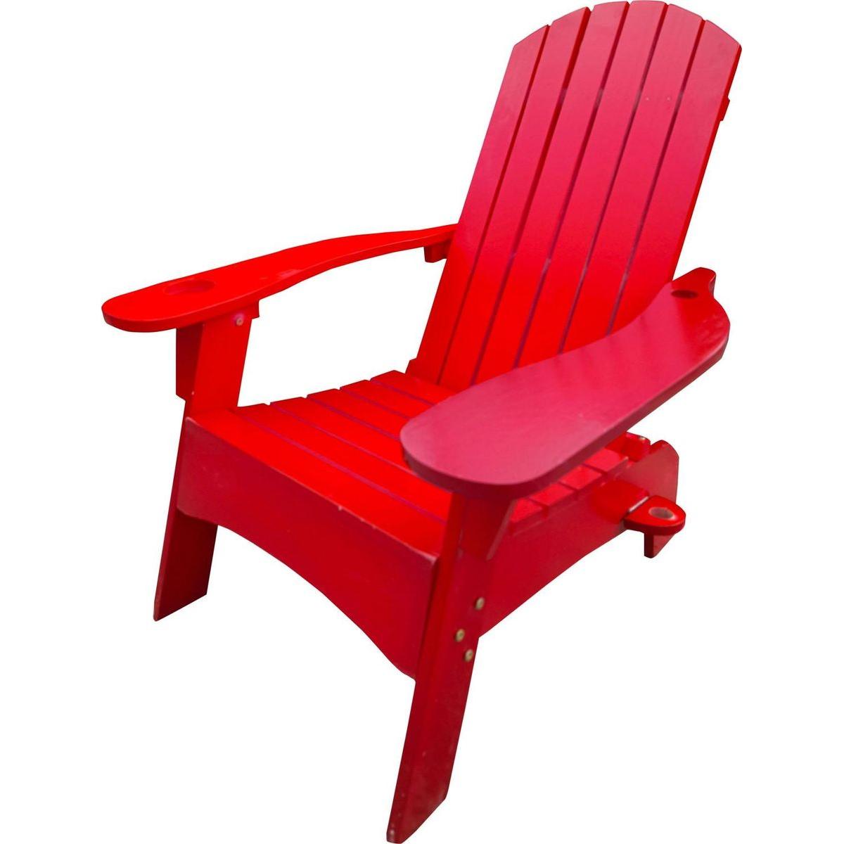 Outdoor or indoor Wood Adirondack chair with an hole to hold umbrella on the arm, red