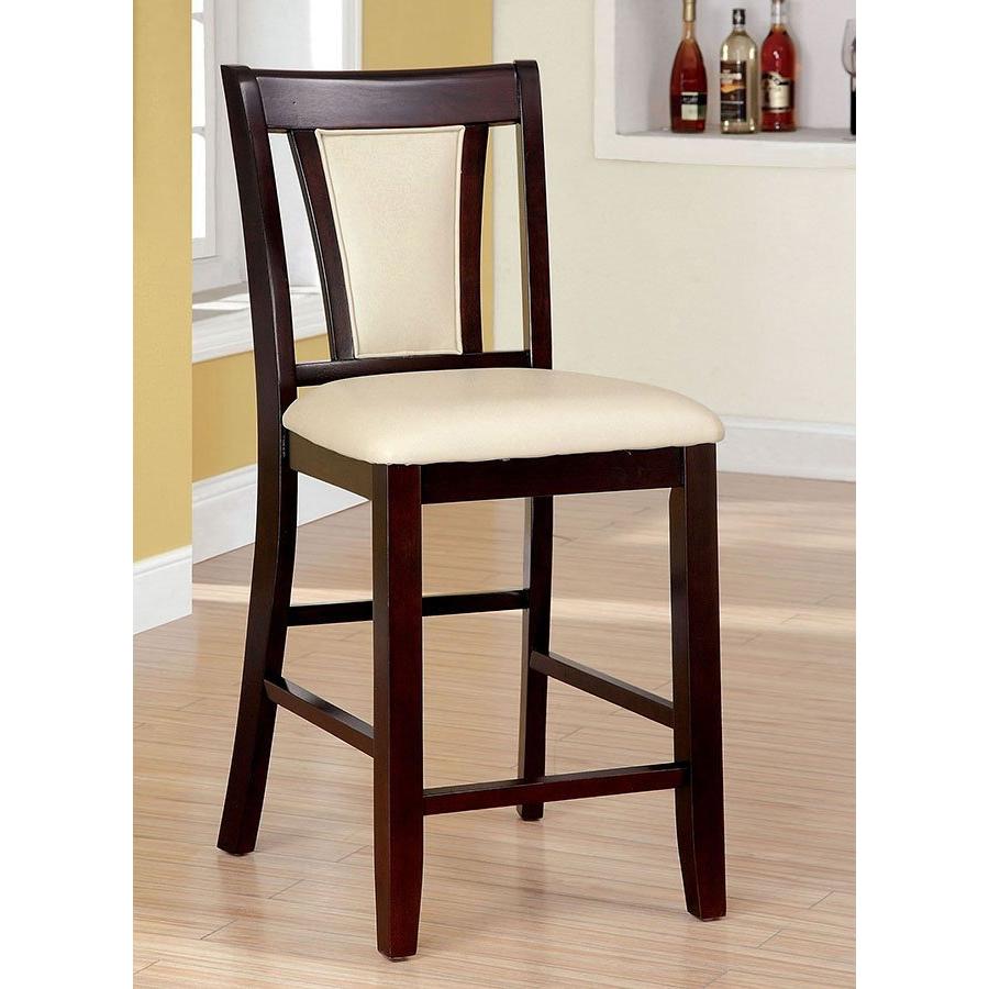 Contemporary Set of 2 Counter Height Chairs Dark Cherry And Ivory Solid wood Chair Padded Leatherette Upholstered Seat Kitchen Dining Room Furniture