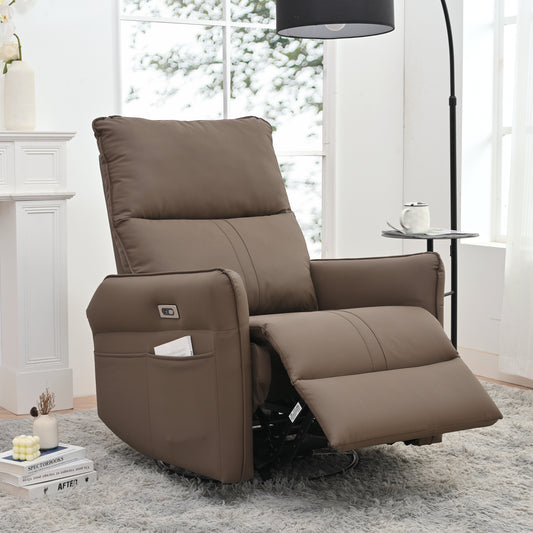 270 Power Swivel Rocker Recliner Chair, Electric Glider Reclining Sofa with USB Ports, Power Swivel Glider, Rocking Chair Nursery Recliners for Living Room Bedroom(Brown)