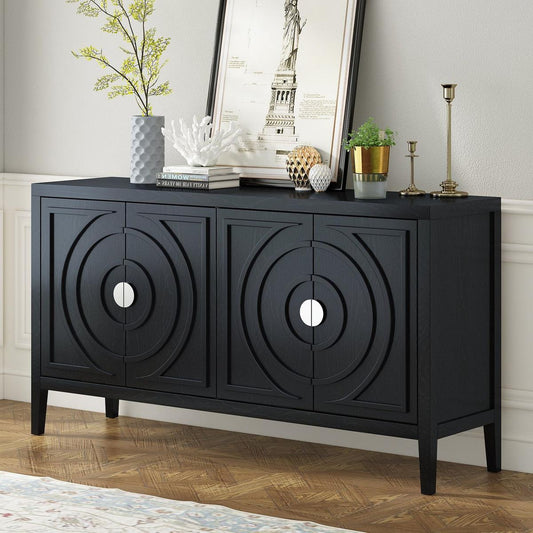 Retro Sideboard door with Circular Groove Design Round Metal Door Handle for Entrance, Dining Room, Living Room (Black)