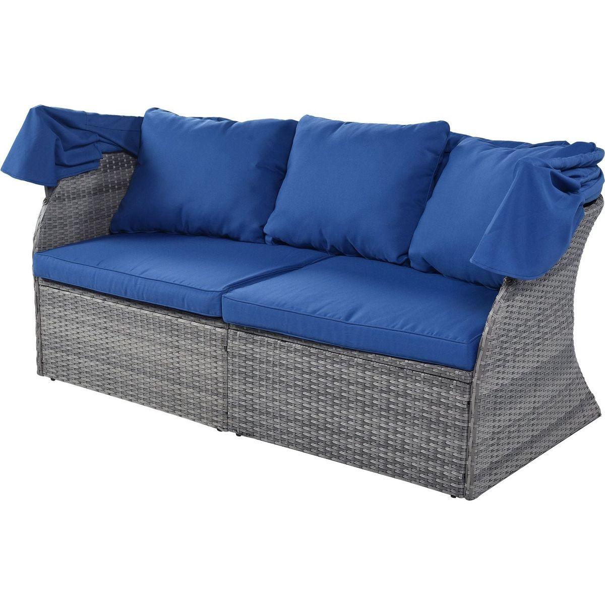 Outdoor Patio Furniture Set Daybed Sunbed with Retractable Canopy Conversation Set Wicker Furniture