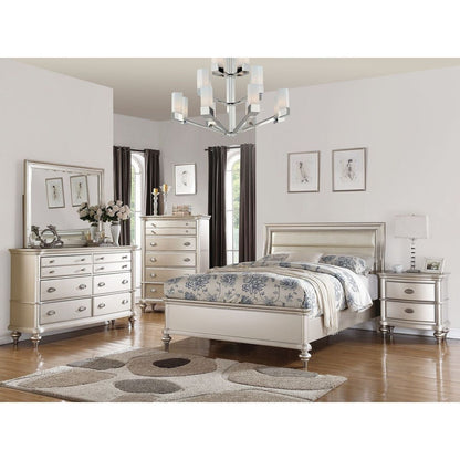 Classic Bedroom Elegant Nightstand Beige / White Finish or Antique Silver 2-Drawers Bed Side Table Plywood